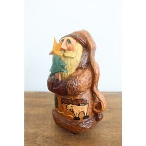 Vintage Woodland Santa Figurine 1998 Rodney W. Leeseberg Folkart Christmas Decor